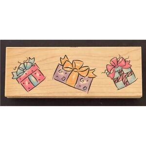 VTG Gift Boxes Bowes Penny Black Wood Rubber Stamp 2000 2.25”x6”
